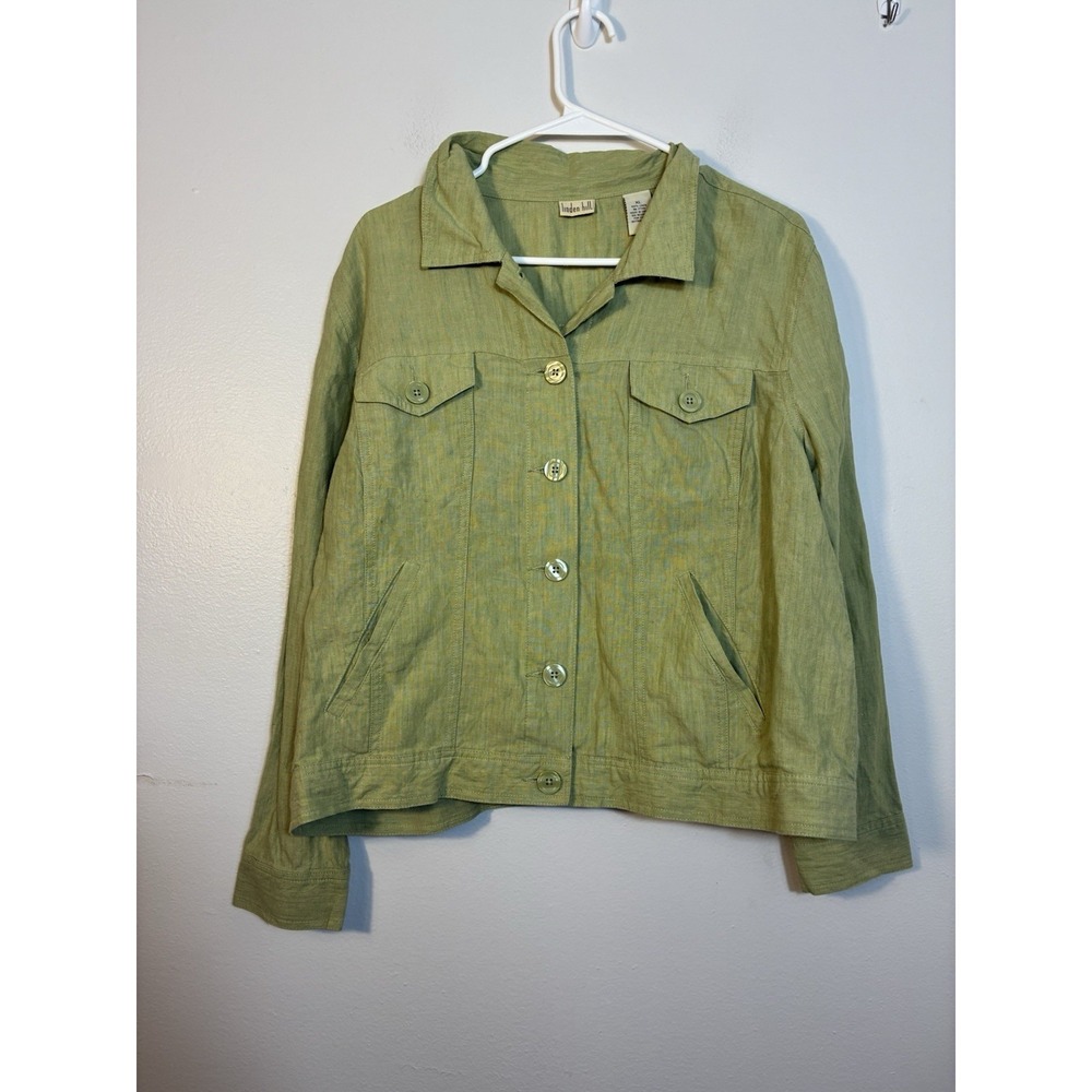Linden Hill Women's 100% Linen Button Up Jacket Sz‎ XL Green 90's Classic